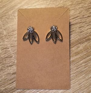 Gold-Tone Floral Stud Earrings with Crystal Accents